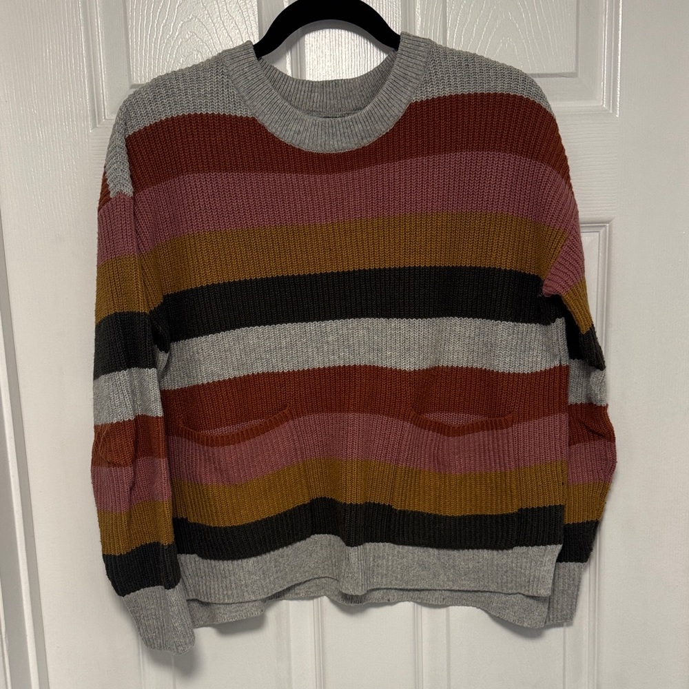 Madewell Women's Crewneck Sweater in Multicolor Stripes with Pockets